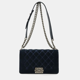 Chanel Boy Navy Velour Chain Shoulder Bag 1181063