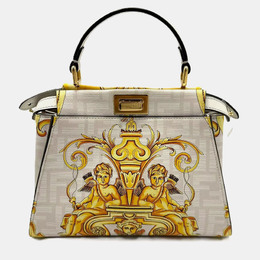 Fendi x Versace Yellow/White Zucca Baroque Print Leather Mini Fendace Peekaboo Top Handle Bag 1180015