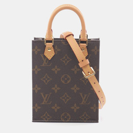 Louis Vuitton Petit Sac Plat Hand Crossbody Bag Monogram Leather Brown 1181494