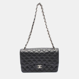 Chanel Classic Double Flap Jumbo Black Calfskin Chain Shoulder Bag 1181348