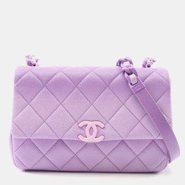 Chanel Matelasse Plastic Chain Shoulder Bag Crossbody Calfskin Purple 1181338