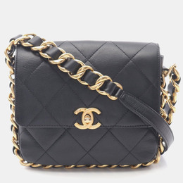 Chanel Matelasse Small Flap Black Lambskin Chain Shoulder Bag 1181331