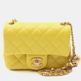 Chanel Pearl Crush Mini Yellow Lambskin Chain Shoulder Bag 1181336