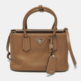 Prada Brown Saffiano Cuir Leather Twin Turnlock Tote 1179670