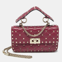 Valentino Magenta Quilted Leather Small Rockstud Spike Top Handle Bag 1179677