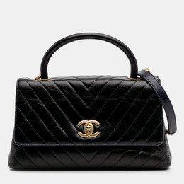 Chanel Black Medium Chevron Aged Calfskin Coco Top Handle Bag 1182382