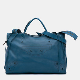 Balenciaga Blue Leather Motocross Blackout City Satchel 1182213