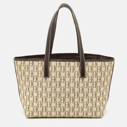 CH Carolina Herrera Beige/Dark Brown Monogram Canvas Small Shopper Tote 1182174