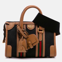 Gucci Black/Brown Mini GG Canvas Web Bauletto Top Handle Bag 1181961