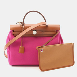 Hermes Herbag PM Brown Pink Canvas Shoulder Bag 1181364