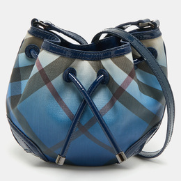 Burberry Blue Ombre Supernova Check Coated Canvas Drawstring Crossbody Bag 1180488