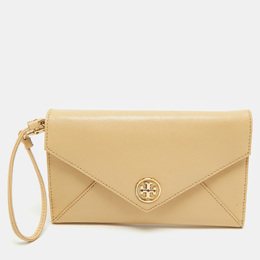 Tory Burch Cream Patent Leather Robinson Envelope Wristlet Clutch 1180531