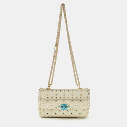 Valentino Ivory Leather Small Rockstud Spike Top Handle Bag 1180182