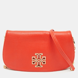 Tory Burch Poppy Red Leather Britten Chain Clutch 1180613