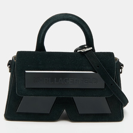 Karl Lagerfeld Black Suede Ikon/K Top Handle Bag 1179240