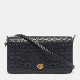 Coach Black Signature Embossed Leather Dinky Crossbody Bag 1182908