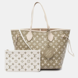 Louis Vuitton Neverfull MM Khaki Beige Monogram Empreinte Tote Bag 1182762