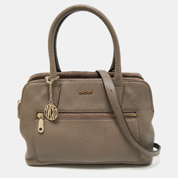 DKNY Taupe Grey Leather Double Zip Satchel 1180050