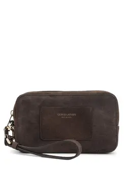 Giorgio Armani suede logo-patch clutch bag 31072796