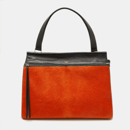 Celine Black/Orange Calf Hair and Leather Medium Edge Top Handle Bag 1178164
