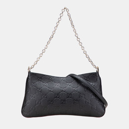 Gucci Black Medium GG Emblem Embossed Leather Shoulder Bag 1183395