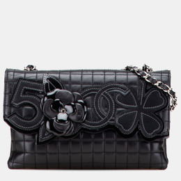 Chanel Black Choco Bar Calfskin No. 5 Camellia CC Shoulder Bag 1183310