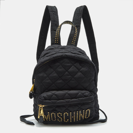 Moschino Black Quilted Nylon and Leather Studded Classic Logo Backpack 1183295