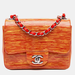 Chanel Orange Mini Square Classic Patent Striped Single Flap Bag 1183315