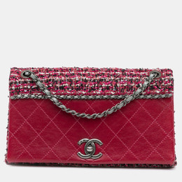 Chanel Red CC Lambskin and Tweed Flap Shoulder Bag 1183259