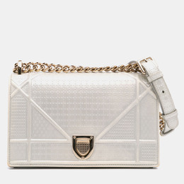 Christian Dior Silver Small Metallic Patent Microcannage Christian Diorama Flap Bag 1183326
