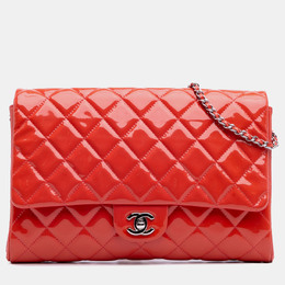 Chanel Red CC Quilted Patent Clutch with Chain 1183170