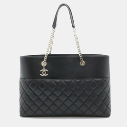 Chanel CC Black Lambskin Leather Chain Tote Bag 1182824