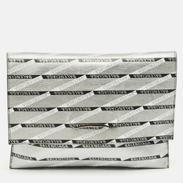 Balenciaga Silver Monogram Leather Plastic Bag Tote 1180932