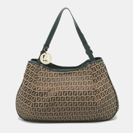 Fendi Green/Beige Zucchino Canvas Charm Shoulder Bag 1180469