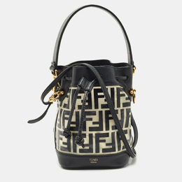 Fendi Black Zucca PVC and Leather Mini Mon Tresor Drawstring Bucket Bag 1183623