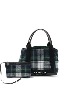 Balenciaga 2010s small Navy Cabas check-pattern tote bag 30295568