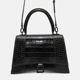 Balenciaga Hourglass Black Embossed Leather Shoulder Bag 1182990