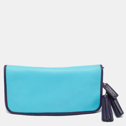 Coach Two Tone Blue Leather Legacy Penny Oversized Clutch 1185146