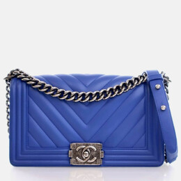 Chanel Chevron Medium Blue Calfskin Boy Flap Bag 1184733
