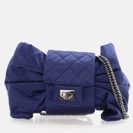 Chanel Evening Bow Vintage Navy Blue Satin Clutch Bag 1184767
