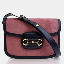 Gucci Horsebit 1955 Small Pink Blue Corduroy Calfskin Shoulder Bag 1184646