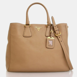Prada Large Beige Calfskin Vitello Daino Tote Bag 1184638