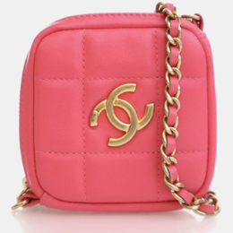Chanel Diamond CC Clutch Mini Pink Lambskin Chain Bag 1184573