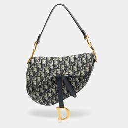 Christian Dior Navy Blue Oblique Canvas and Leather Saddle Bag 1184148