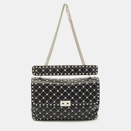 Valentino Black/White Leather Large Rockstud Spike Top Handle Bag 1184161