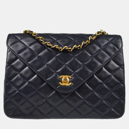 Chanel Navy Lambskin Single Flap Shoulder Bag 1184112