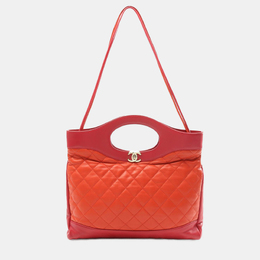 Chanel Orange/Red Large Quilted Lambskin 31 Shopping Bag 1183805