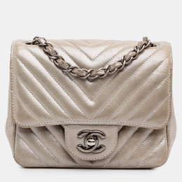 Chanel Brown Mini Square Classic Chevron Iridescent Lambskin Single Flap Bag 1183820
