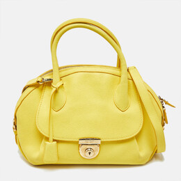 Salvatore Ferragamo Yellow Leather Medium Fiamma Satchel 1183695