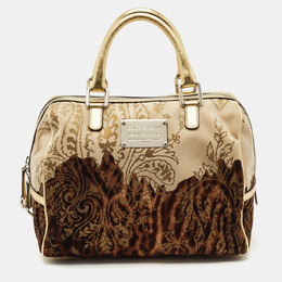 Dolce & Gabbana Ombre Gold/Brown Leather and Velvet Printed Satchel 1183184